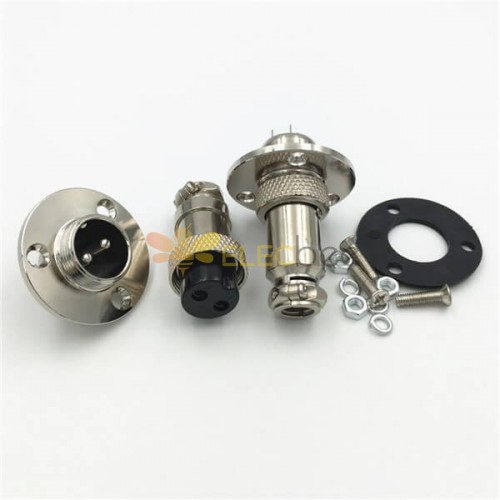 GX16 2 Connector Straight Male Female Metal Flange Mount Connector