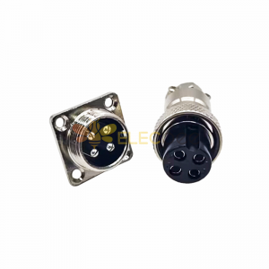 GX16 4 Pin Female Plug and Male Socket with 4 Hole Square Flange Wire Cable Connector