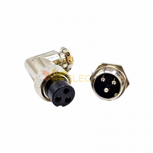 GX20 Connector 3 Pin Angled Female Plug Aviation Wire Connector Metal Male Socket Back Mount Solder Cup