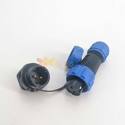 Elecbee 2 pin SP13 Series Waterproof Connector in line one pair Female Plug & Male Socket Automatic Connector straight With Cover