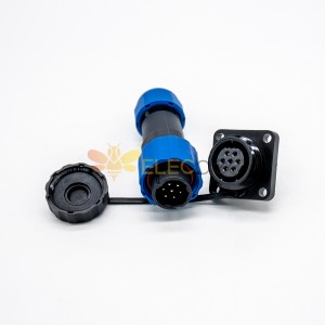 防水航空插頭插座SP17 系列7芯公插頭+母方形插座一對4孔法蘭面板安裝