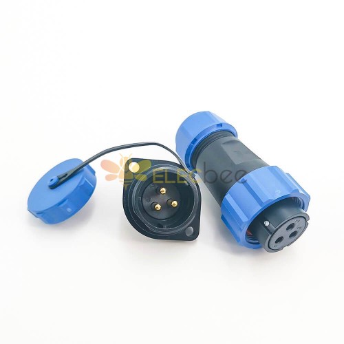 3 针连接器防水母插头和公插座 2 孔法兰面板安装焊接类型 SP21 系列