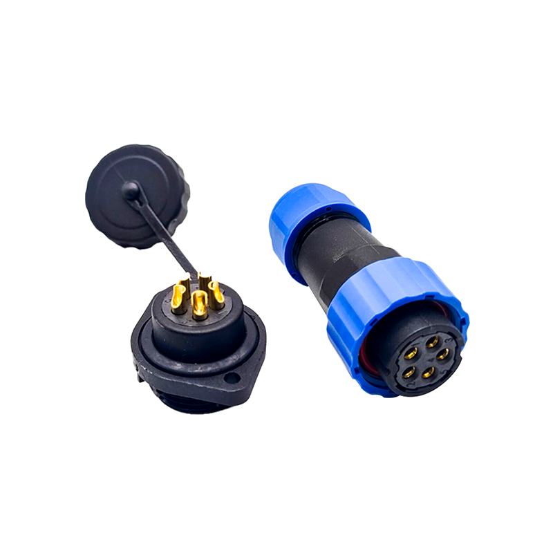 5 針防水連接器母插頭和公插座 2 孔法蘭面板安裝焊接型 SP21 系列