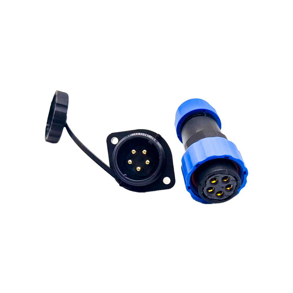 5 針防水連接器母插頭和公插座 2 孔法蘭面板安裝焊接型 SP21 系列