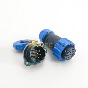 7 Pin Connector Waterproof Female Plug & Male Socket 2 Holes Flange Panel Mount Solder Type SP21 Series