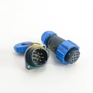 Conector de 7 pinos à prova d'água fêmea plug & soquete macho 2 furos flange montagem em painel de solda tipo SP21 série