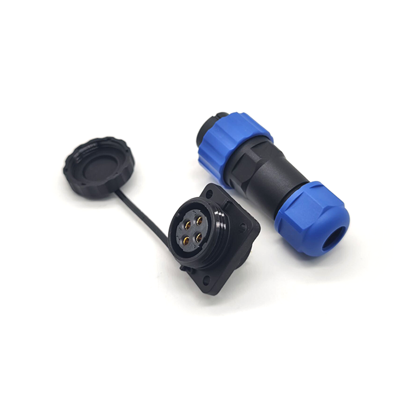 Elecbee 4 Pin Connector Waterproof Male Plug & Female Socket 4 Holes Flange Panel Mount Solder Type SP21 Series