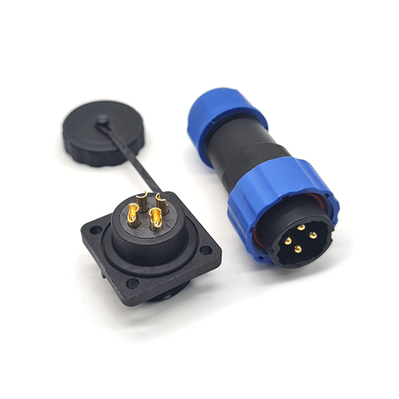 Elecbee 4 Pin Connector Waterproof Male Plug & Female Socket 4 Holes Flange Panel Mount Solder Type SP21 Series