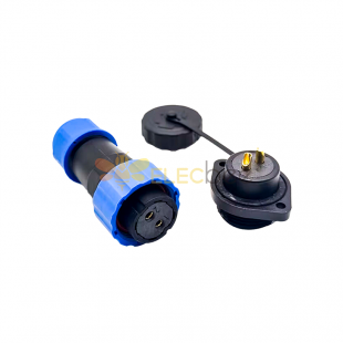 防水连接器 2pin SP21 母插头和公插座 2 孔法兰面板安装焊接类型 SP21 系列