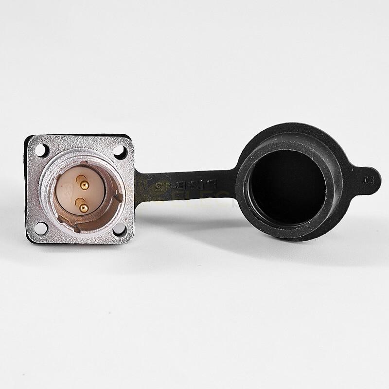 TP12 2 Pin Aviation Connector Female Plug And Male Socket 4 Hole Flange With Rubber Dust Cap