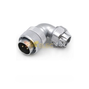 2pin TU Male Plug WF24 Plug with metal clamping-nut Right Angle Waterproof Connector