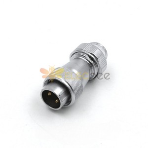 Male Plug TE WF20-2pin IP67 Plug with Straight Metal cable Clamping-nut Waterproof Connector