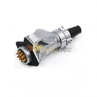 10pin TI+ZG WF28 2-hole Flange Socket with Cap and Straight Male Plug Aviation Waterproof Connector