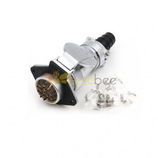 15pin TI+ZG WF40 series 2-hole Flange Socket with Cap and Straight Male Plug Aviation Waterproof Connector