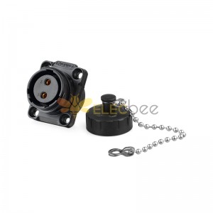 Aviation Connector 2 Pin Female Socket Flange Receptacles with Dustproof Cover IP67 Waterproof 500V 20A