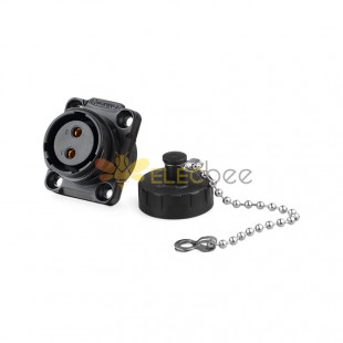Aviation Connector 2 Pin Female Socket Flange Receptacles with Dustproof Cover IP67 Waterproof 500V 20A