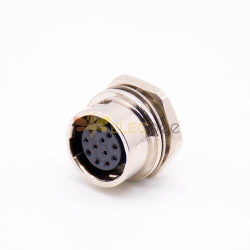 Circluar Connector 12pin Female Connector Back Mount Receptacle Through Hole for PCB with 10mm Matal Shell