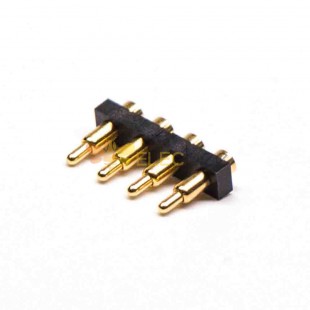 Pogo-Pin-Anschluss 4-polig, einreihig, seitlich montiert, vergoldetes Messing, Abstand 3 mm