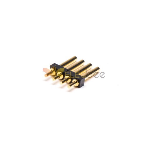 Conector Pogo Pin 4 pinos tipo T latão folheado a ouro passo 2,5 mm espessura linha única 2 mm