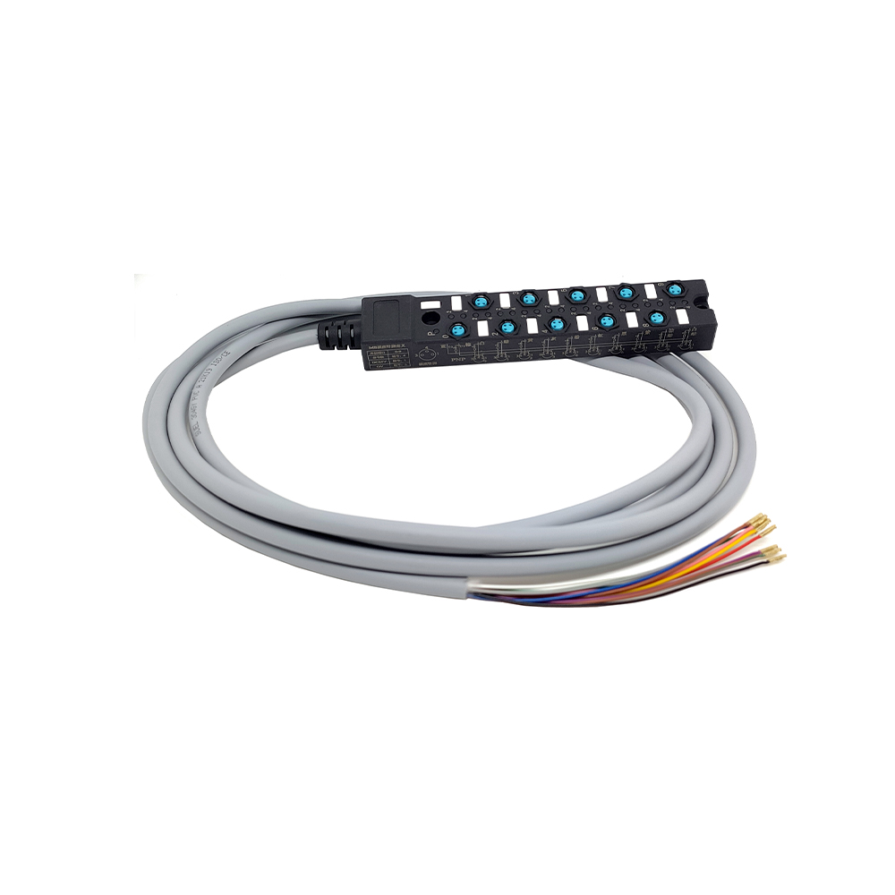 M8 분배기 컴팩트 10 포트 단일 채널 NPN LED 표시 케이블 PUR/PVC 회색 10M