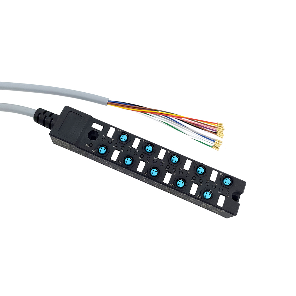 M8 분배기 컴팩트 10 포트 단일 채널 NPN LED 표시 케이블 PUR/PVC 회색 10M