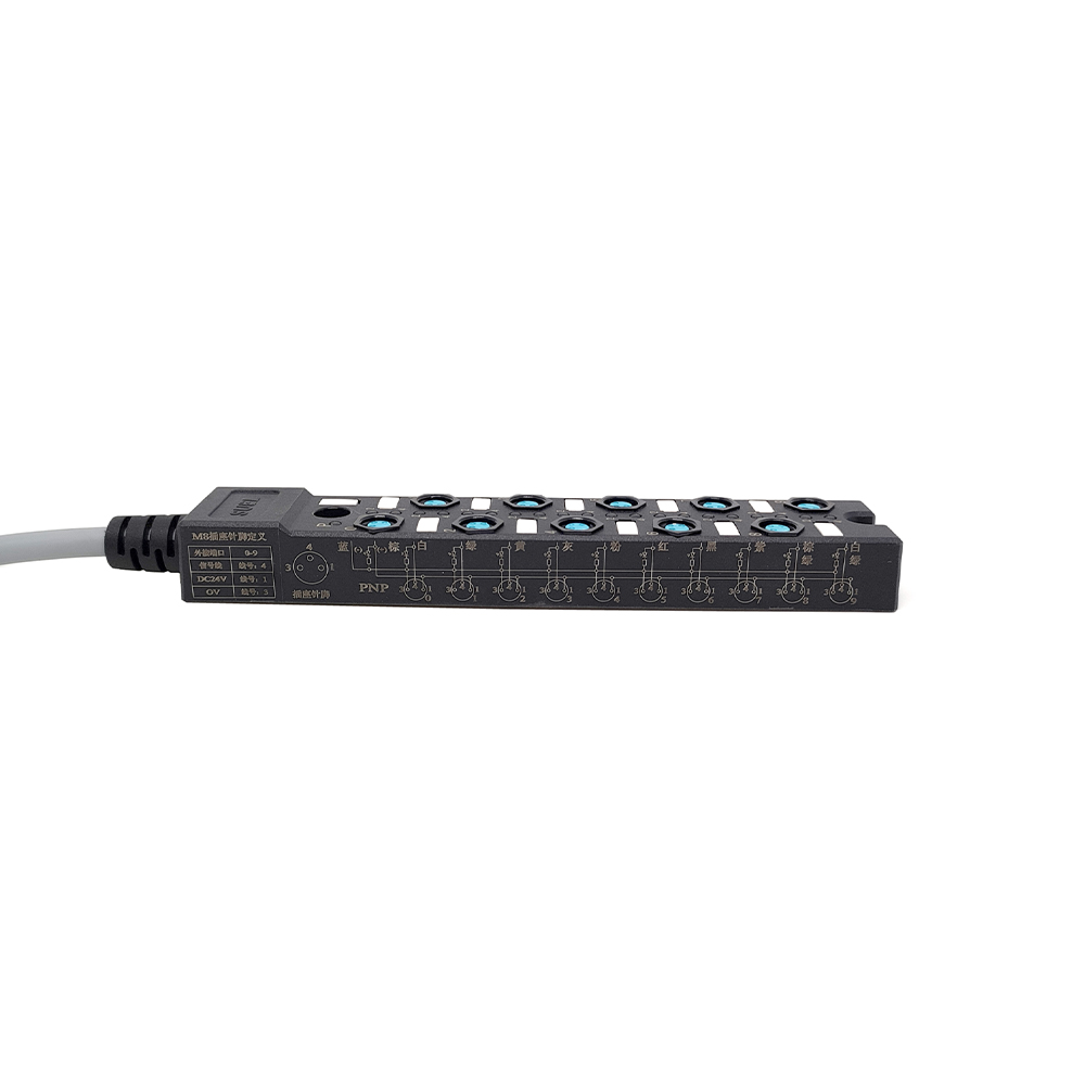 Répartiteur M8 compact 10 ports monocanal PNP câble d\'indication LED PUR/PVC gris 3M