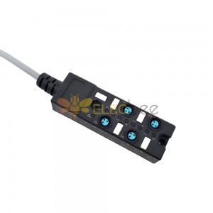 M8 スプリッタ コンパクト 4 ポート デュアル チャネル NPN LED 表示ケーブル PUR/PVC グレー 10M