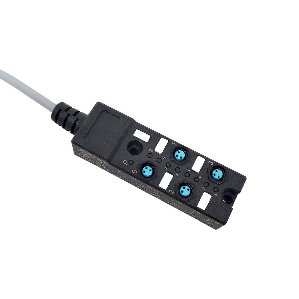 M8 スプリッタ コンパクト 4 ポート デュアル チャネル PNP LED 表示ケーブル PUR/PVC グレー 3M