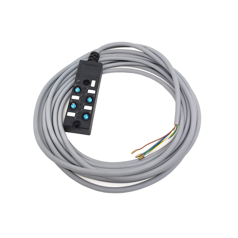 M8 분배기 컴팩트 4 포트 단일 채널 NPN LED 표시 케이블 PUR/PVC 회색 2M