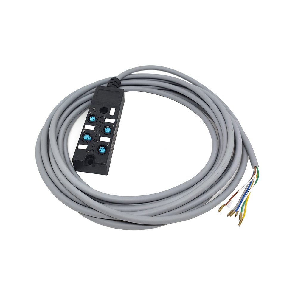 M8 분배기 컴팩트 4 포트 단일 채널 NPN LED 표시 케이블 PUR/PVC 회색 2M