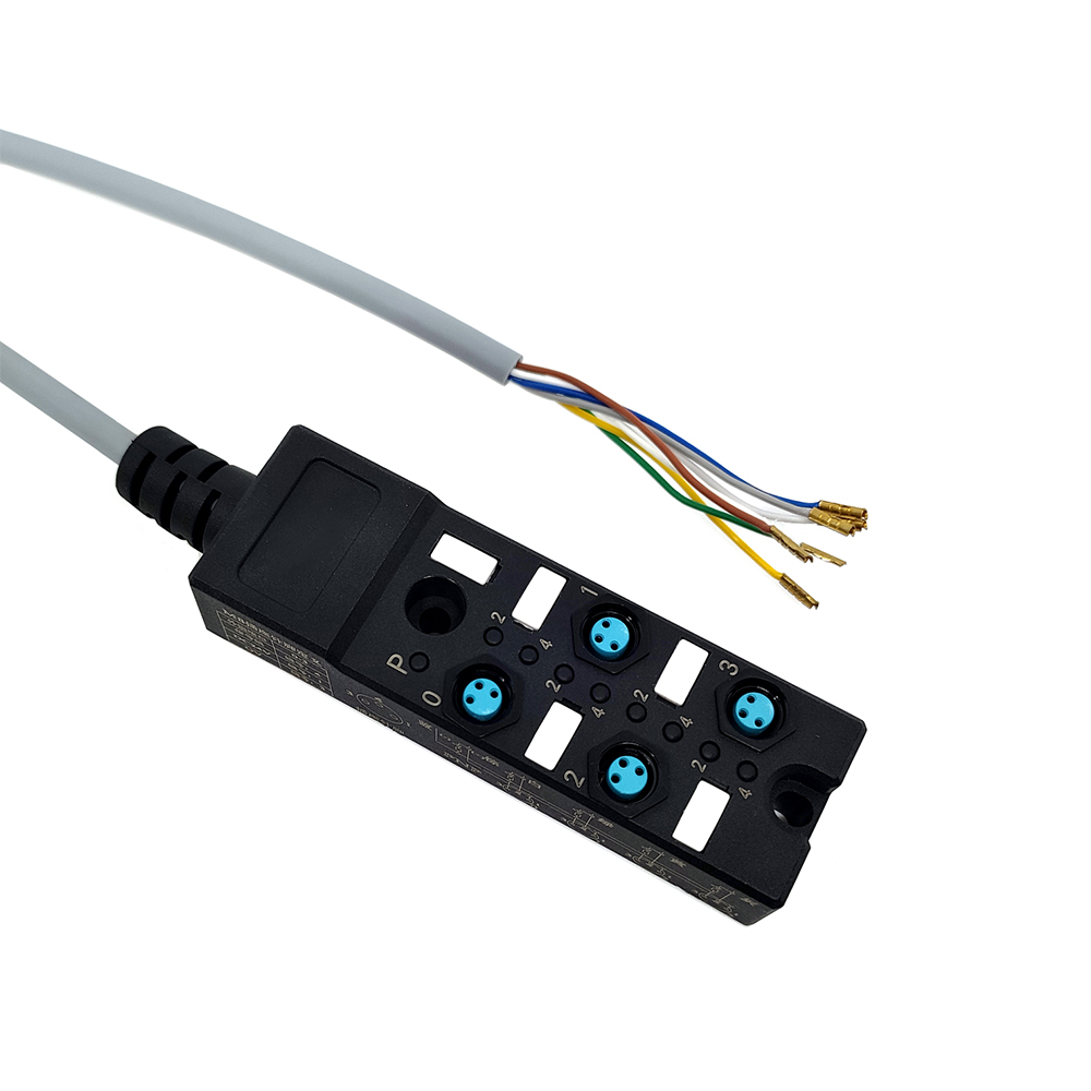 Répartiteur M8 Compact 4 Ports Monocanal PNP Câble d\'indication LED PUR/PVC Gris 10M