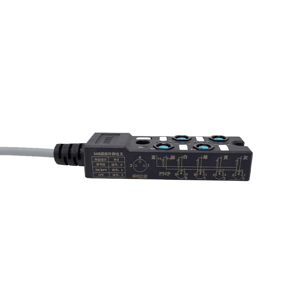 M8 분배기 컴팩트 4 포트 단일 채널 PNP LED 표시 케이블 PUR/PVC 회색 7M