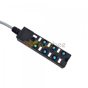 M8 スプリッタ コンパクト 6 ポート デュアル チャネル NPN LED 表示ケーブル PUR/PVC グレー 10M