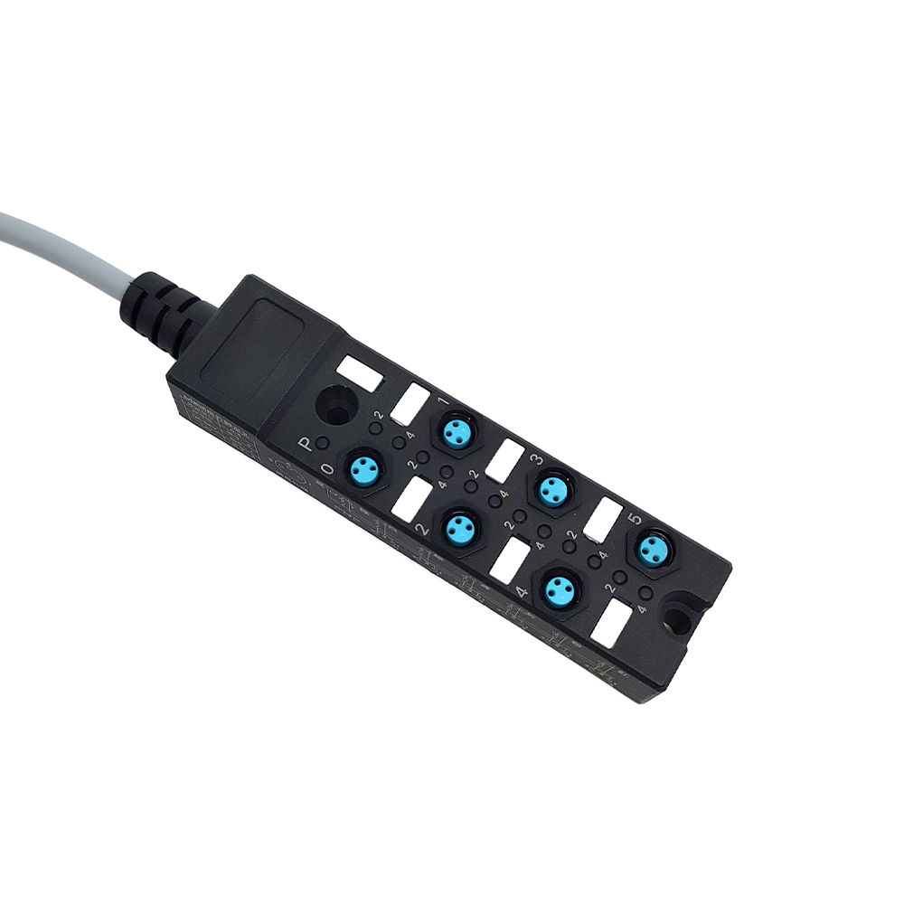 M8分配器紧凑型6端口 双通道NPN LED指示 电缆PUR/PVC灰色 5M