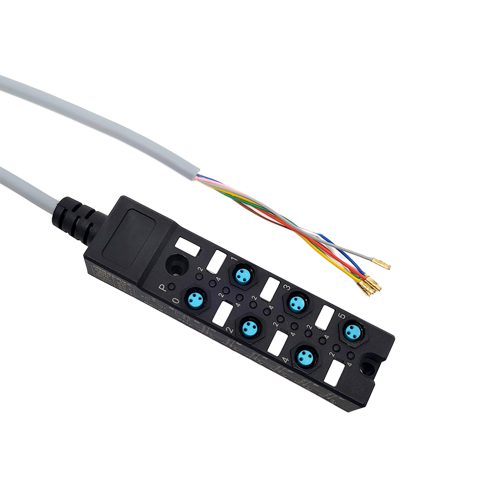 M8分配器紧凑型6端口 单通道NPN LED指示 电缆PUR/PVC灰色 10M