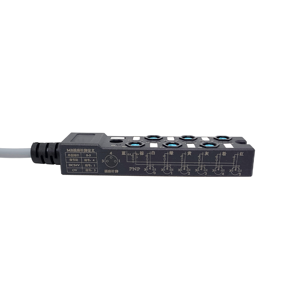 M8 분배기 컴팩트 6 포트 단일 채널 NPN LED 표시 케이블 PUR/PVC 회색 10M