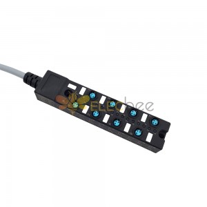 M8 スプリッタ コンパクト 8 ポート デュアル チャネル NPN LED 表示ケーブル PUR/PVC グレー 2M