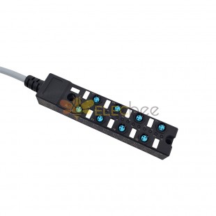 M8分配器紧凑型8端口 双通道PNP LED指示 电缆PUR/PVC灰色 10M
