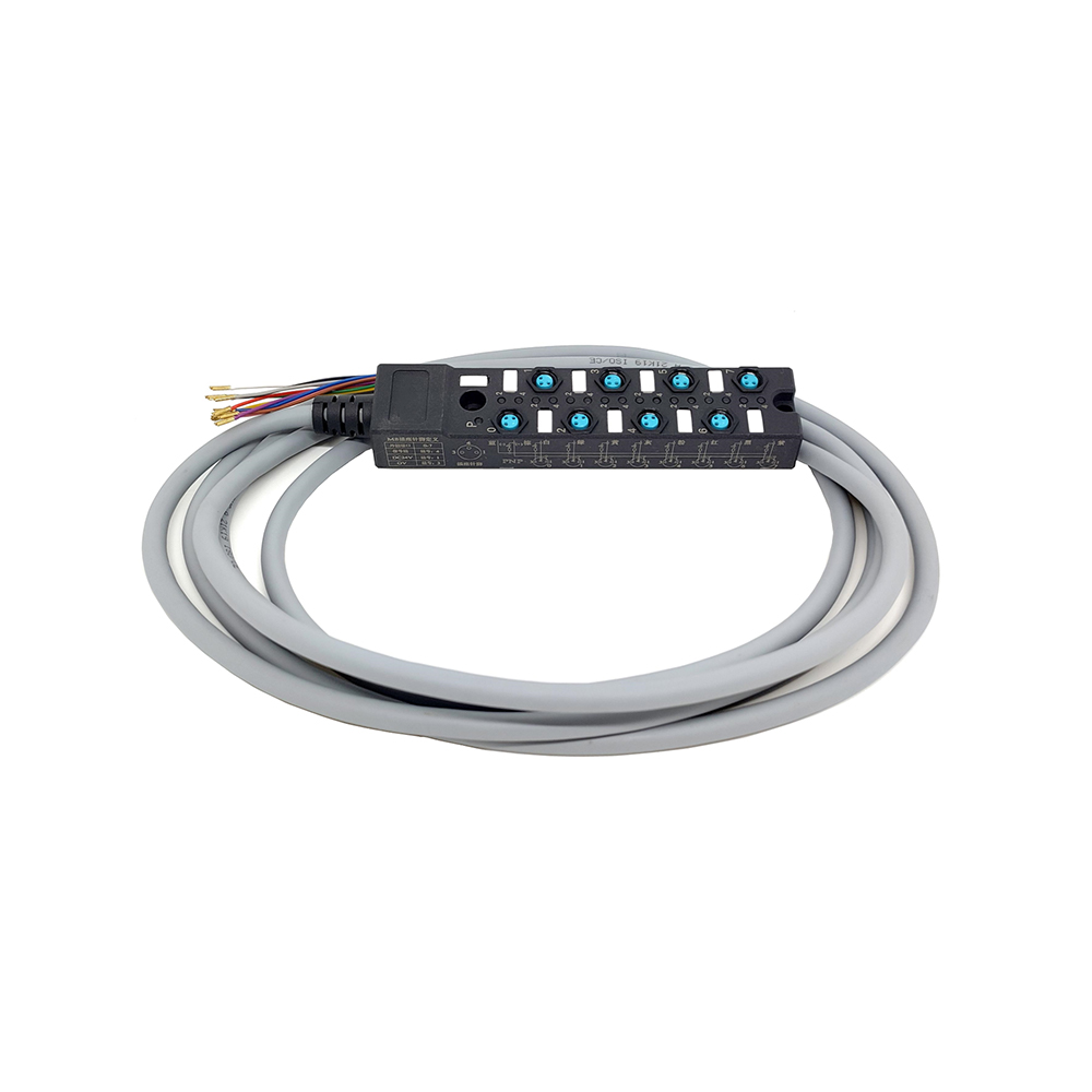 M8分配器紧凑型8端口 单通道PNP LED指示 电缆PUR/PVC灰色 10M