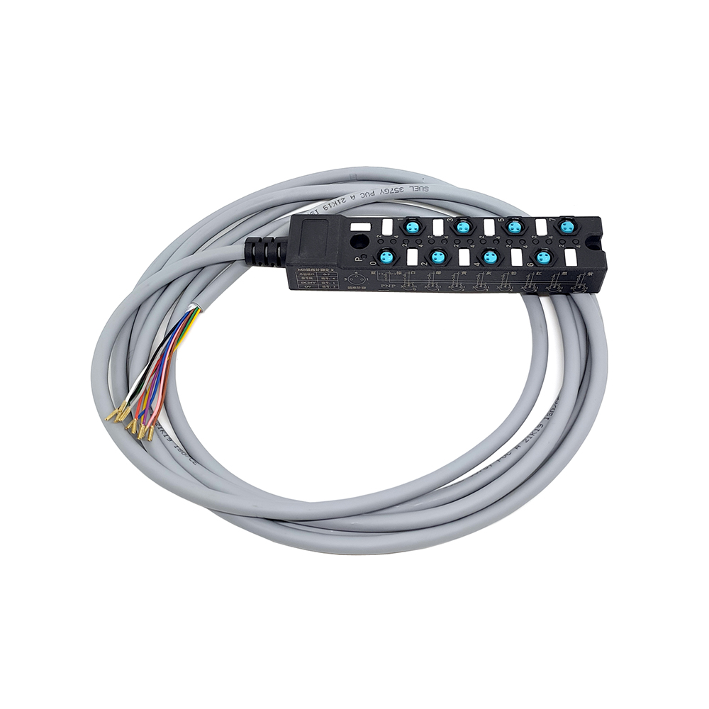 M8分配器緊湊型8埠 單通道PNP LED指示 電纜PUR/PVC灰色 2M
