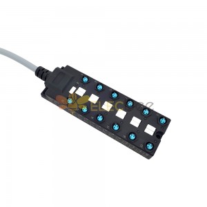 Répartiteur M8 à corps large, 12 Ports, canal unique, câble d'indication LED NPN, PUR/PVC gris, 10M