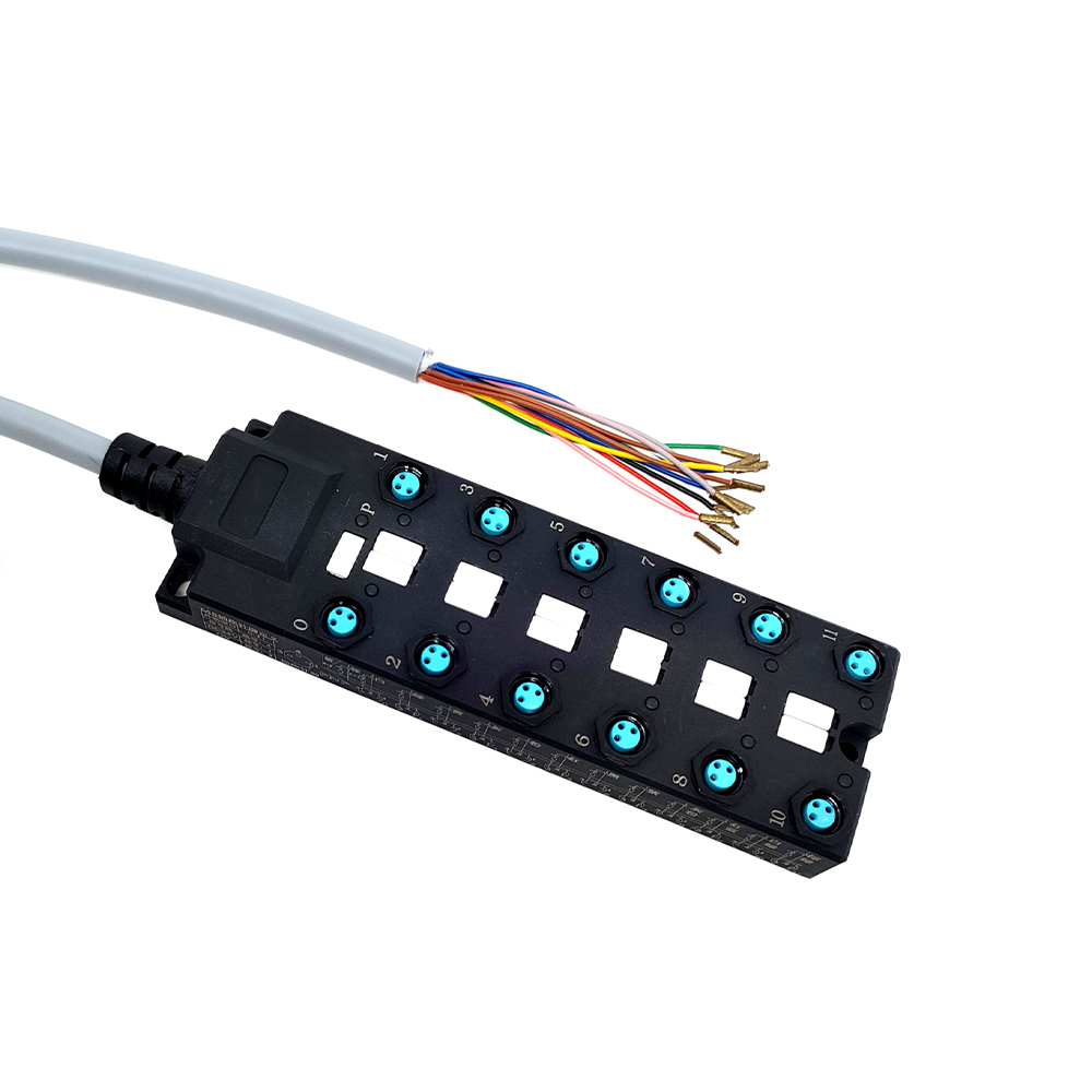 M8分配器宽体12端口 单通道NPN LED指示 电缆PUR/PVC灰色 10M