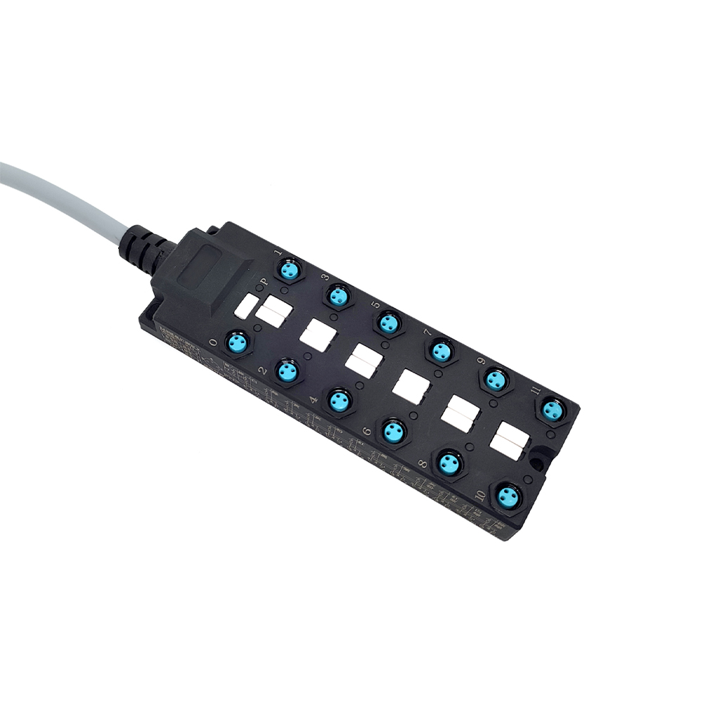 M8 분배기 와이드 바디 12 포트 단일 채널 NPN LED 표시 케이블 PUR/PVC 회색 1M