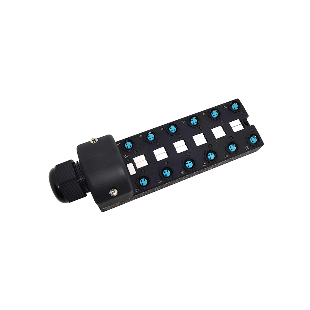 M8 splitter wide body 12 ports single channel NPN LED indication PCB interface with junction box 2M
