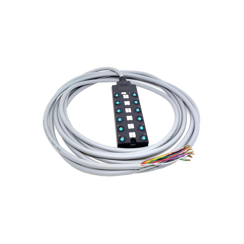 M8分配器寬體12埠 單通道PNP LED指示 電纜PUR/PVC灰色 10M