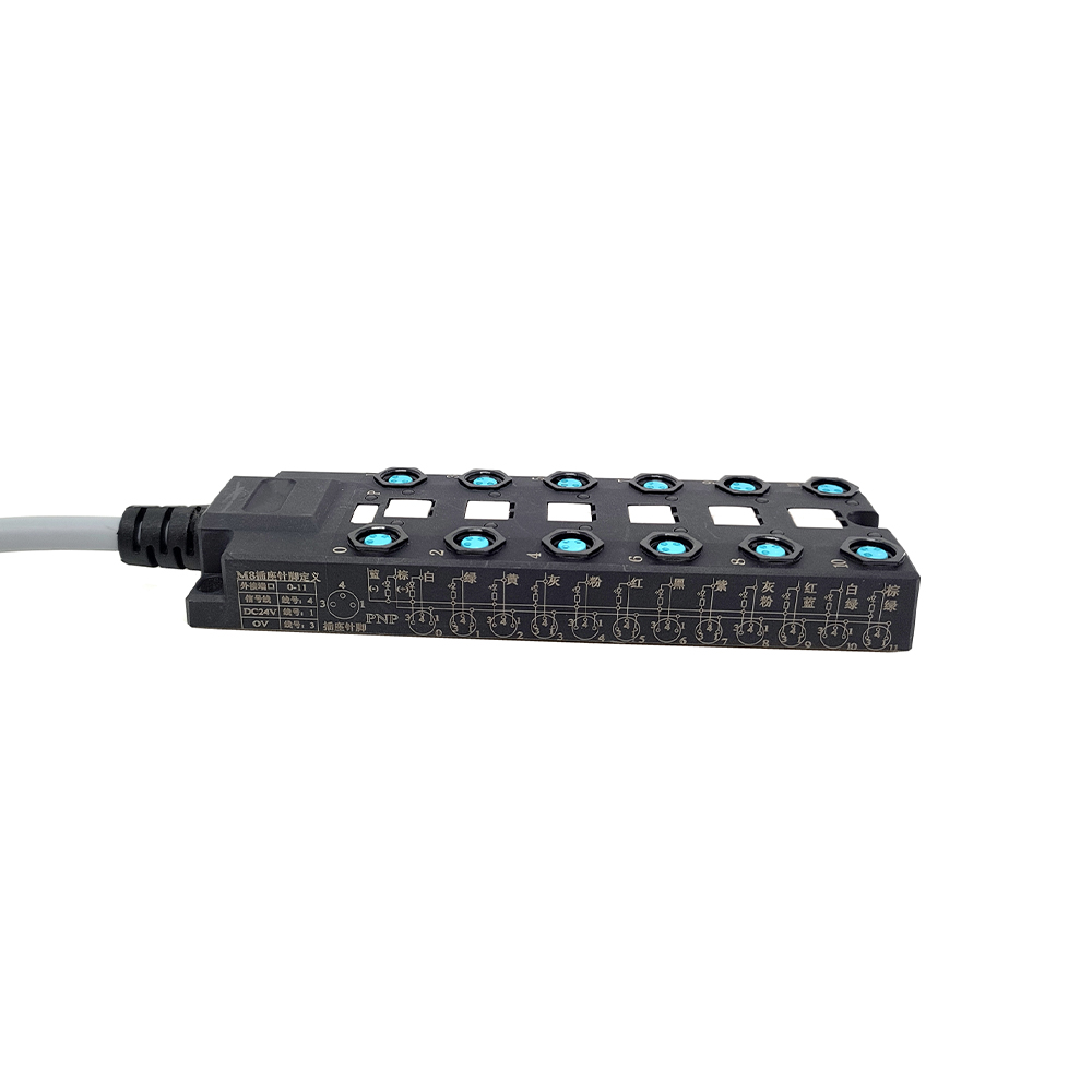 M8分配器寬體12埠 單通道PNP LED指示 電纜PUR/PVC灰色 10M