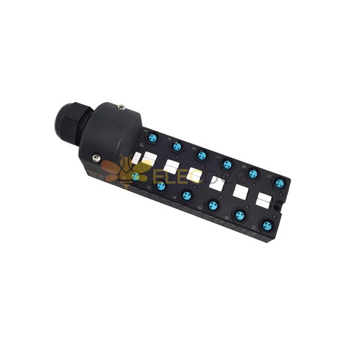 M8分配器宽体12端口 单通道PNP LED指示 PCB接口含接线盒 2M