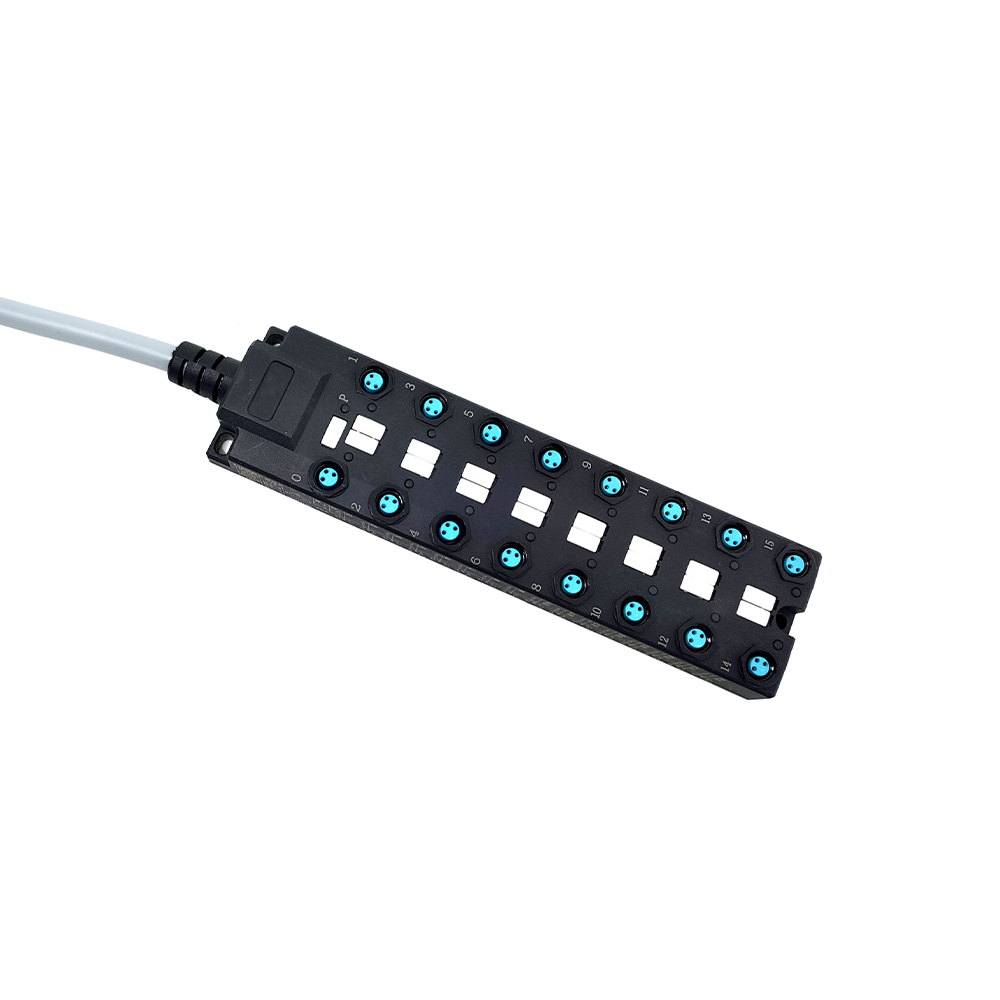 M8 Splitter Geniş Gövde 16 Port Tek Kanallı NPN LED Gösterge Kablosu PUR/PVC Gri 10M