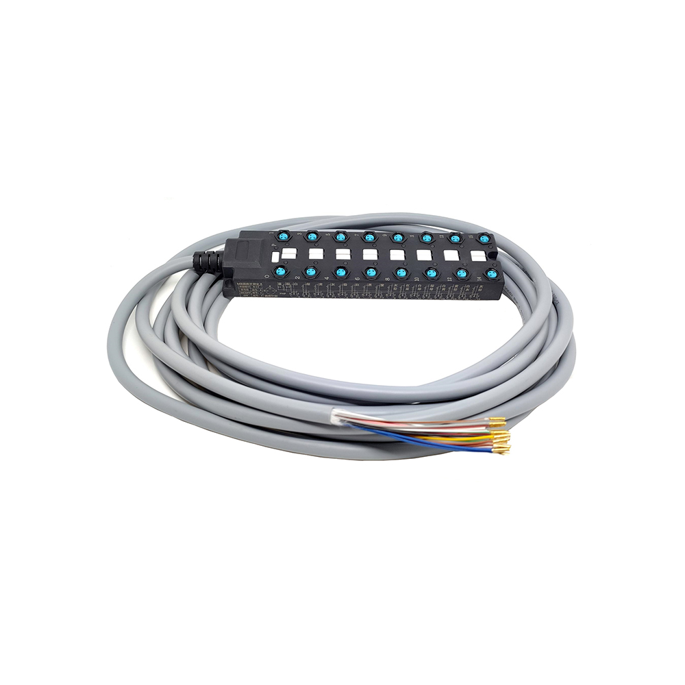 M8 Splitter Wide Body 16 Ports Single Channel NPN LED Indication Cable PUR/PVC Gray 2M