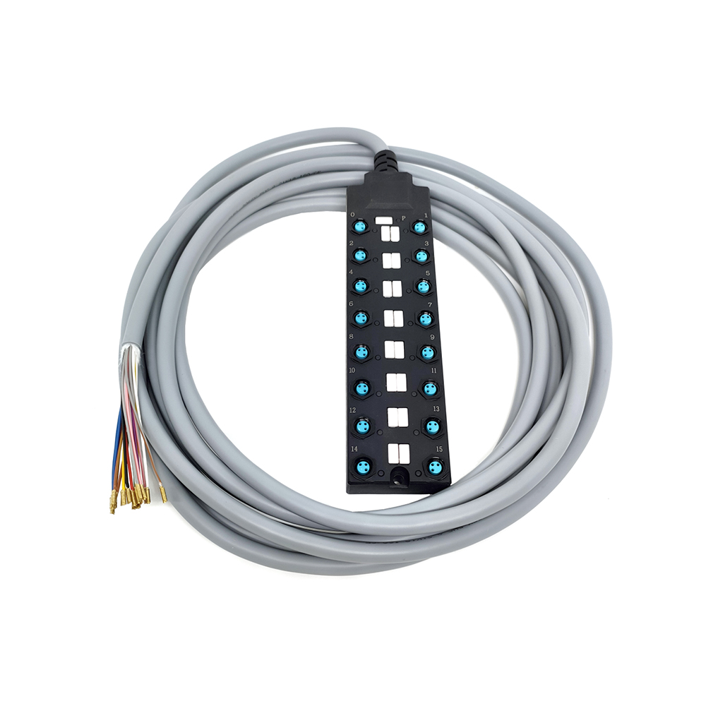 M8 Splitter Wide Body 16 Ports Single Channel NPN LED Indication Cable PUR/PVC Gray 3M